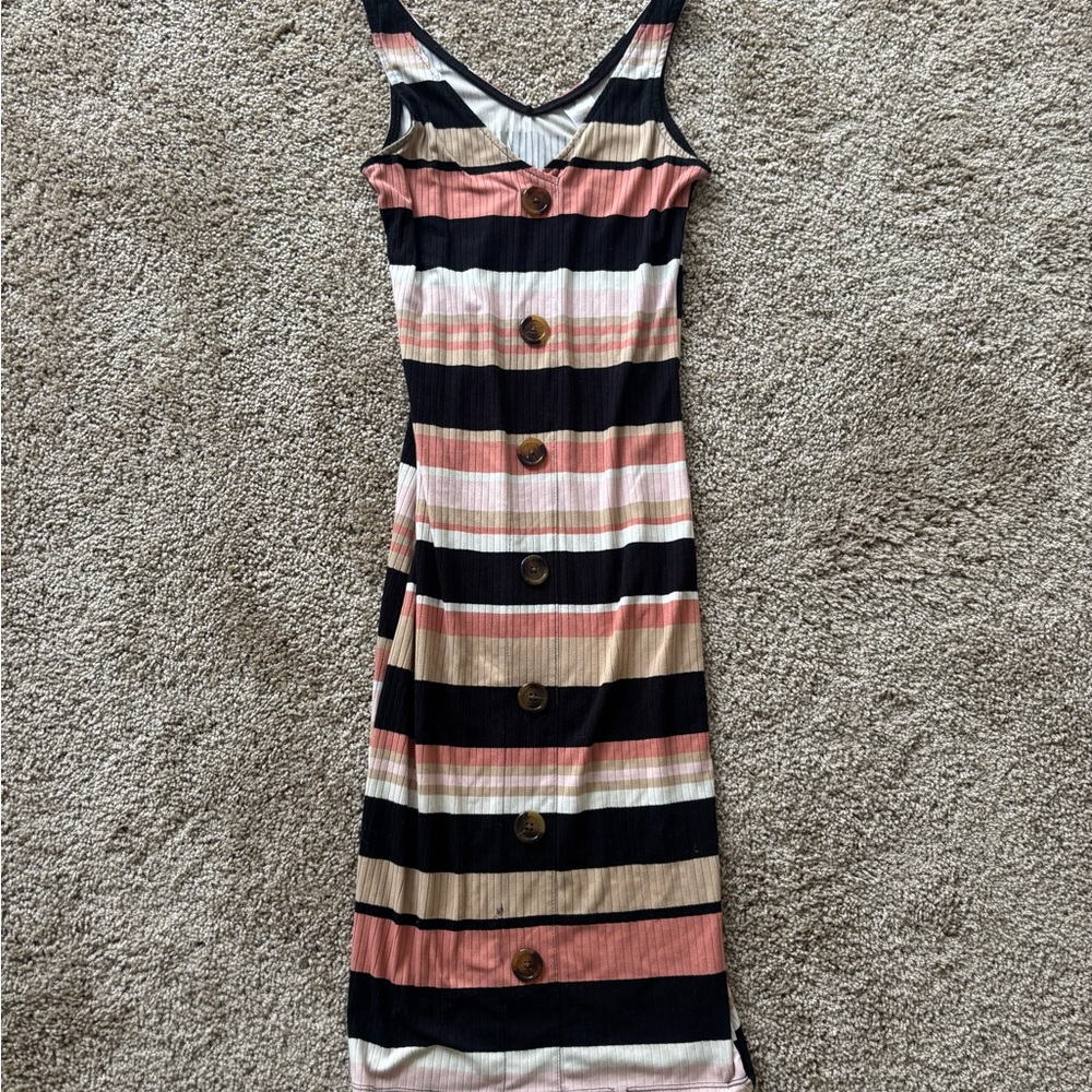 Striped Sleeveless Midi Dress - Black, Pink, Tan No Boundaries Size XS